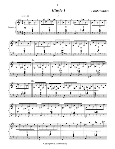 Polyrhythmic etude #1 for accordion: 2 in the left hand - 3 in the right.