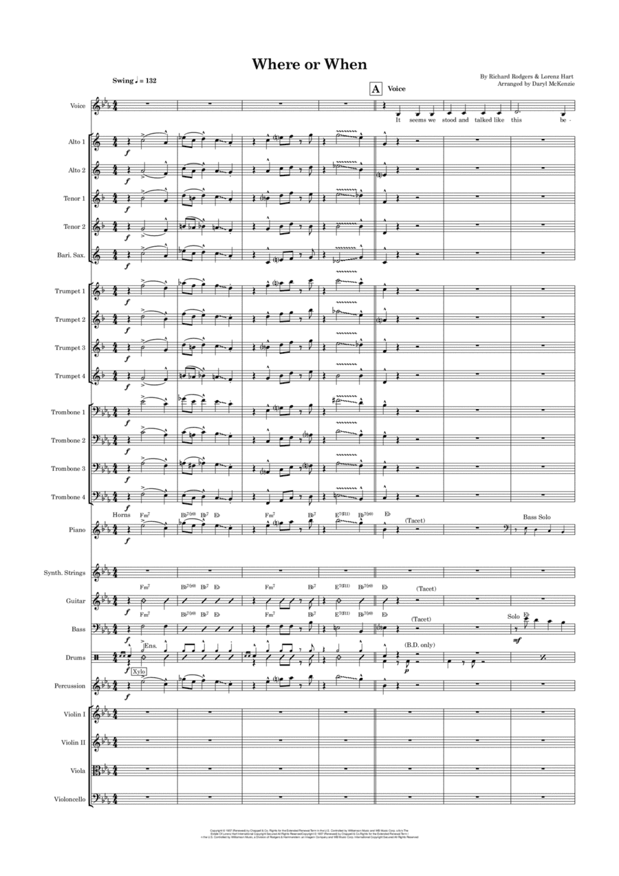 Where Or When (arr. Daryl McKenzie)