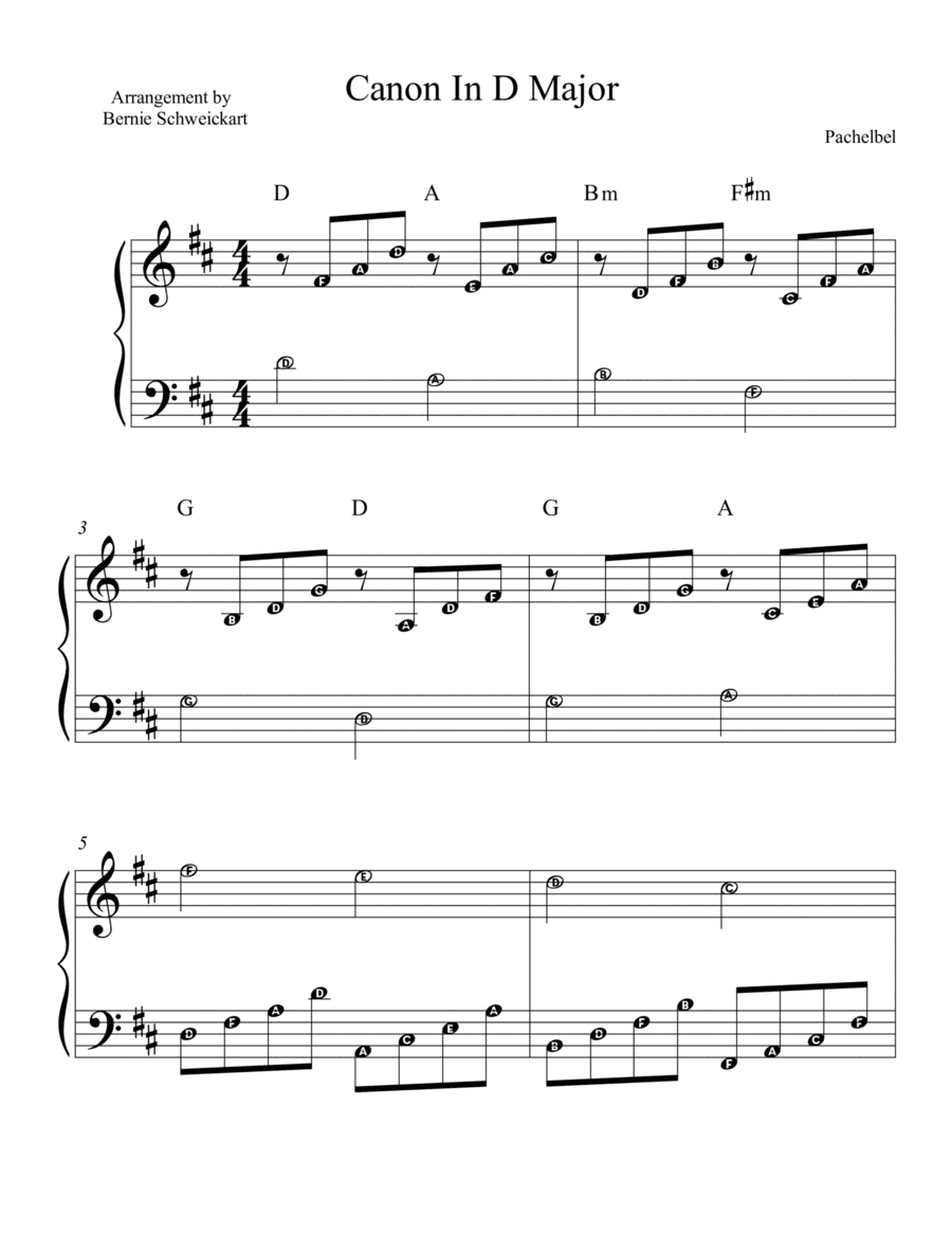 Pachelbel's Canon In D (Big Note Version)with fingering (arr. Bernie Schweickart)