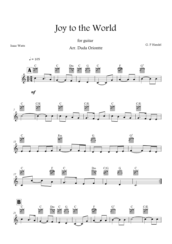 Joy to the World (C major - TABS - no lyrics) (arr. Duda Oriontte)