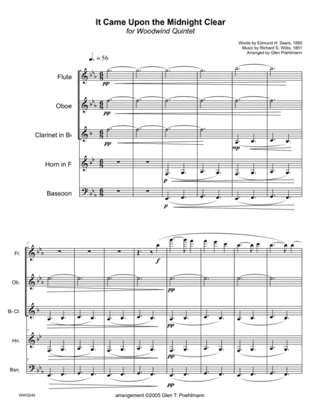 IT CAME UPON THE MIDNIGHT CLEAR - WOODWIND QUINTET (unaccompanied) (arr. Glen Poehlmann)