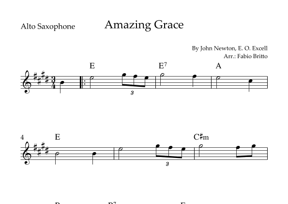 Amazing Grace for Alto Saxophone Solo with Chords (arr. Fabio Britto)