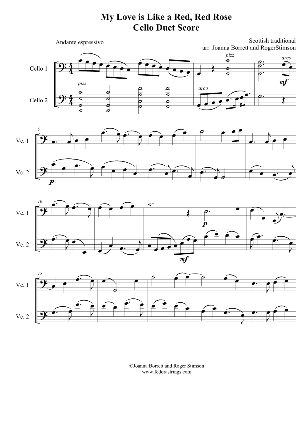 My Love is Like a Red, Red Rose Cello Duet (arr. Joanna Borrett)