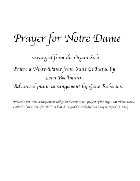 Prayer for Notre Dame  Piano Solo (arr. Gene Roberson)