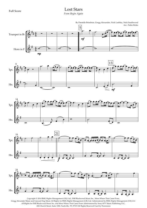 Lost Stars (arr. Fabio Britto)
