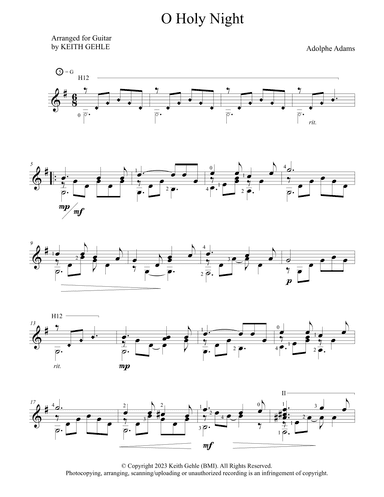 "O Holy Night" for solo classical fingerstyle guitar (arr. Keith W. Gehle)