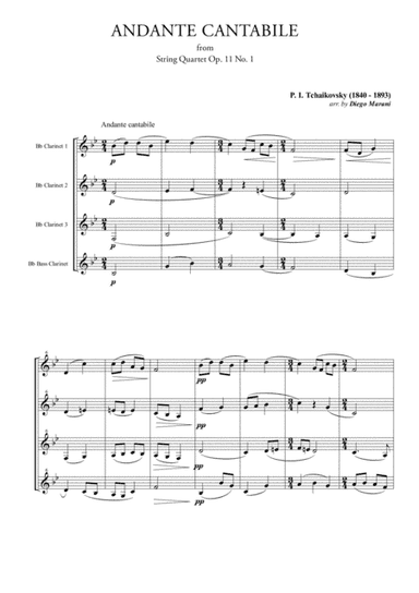 "Andante Cantabile" for Clarinet Quartet (arr. Diego Marani)