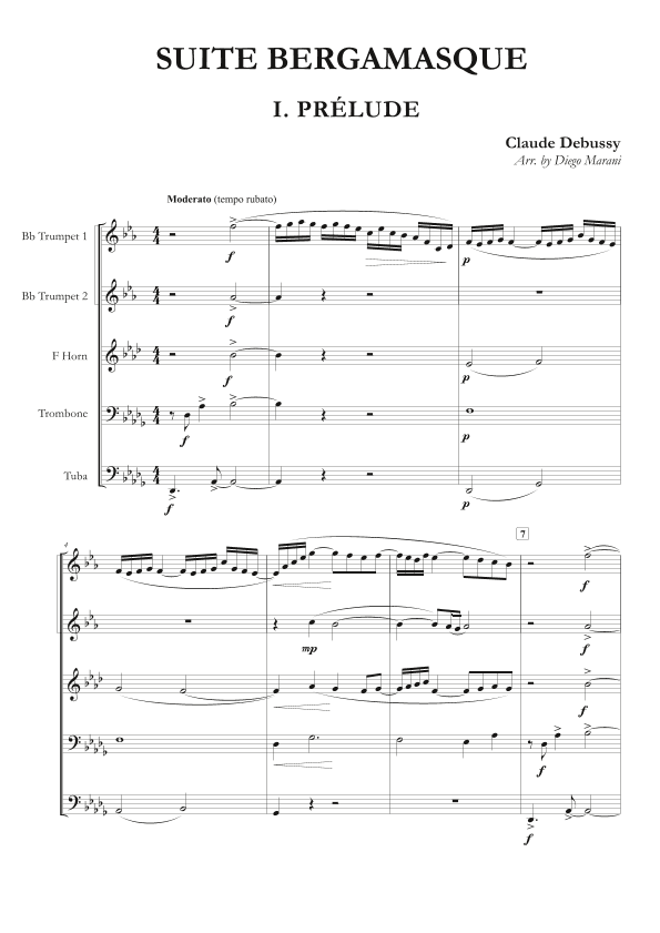 Prelude from "Suite Bergamasque" for Brass Quintet (arr. Diego Marani)