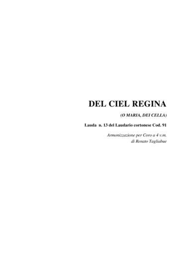 DEL CIEL REGINA - Laudadrio Cortonese - Arr. for SATB Choir (arr. R.Tagliabue)