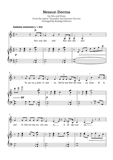 Nessun Dorma (for alto and piano) (arr. Rodrigo Faleiros)