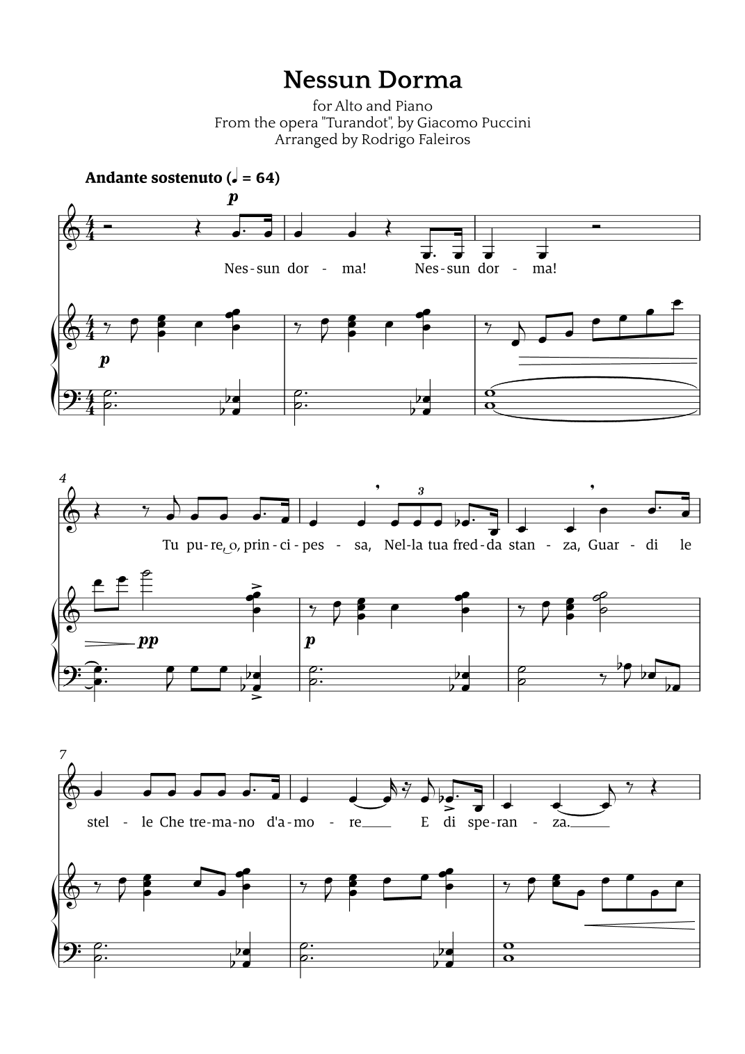 Nessun Dorma (for alto and piano) (arr. Rodrigo Faleiros)