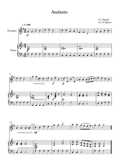 Andante (Surprise Symphony), Franz Joseph Haydn, For Trumpet & Piano (arr. Eugene Egorov)