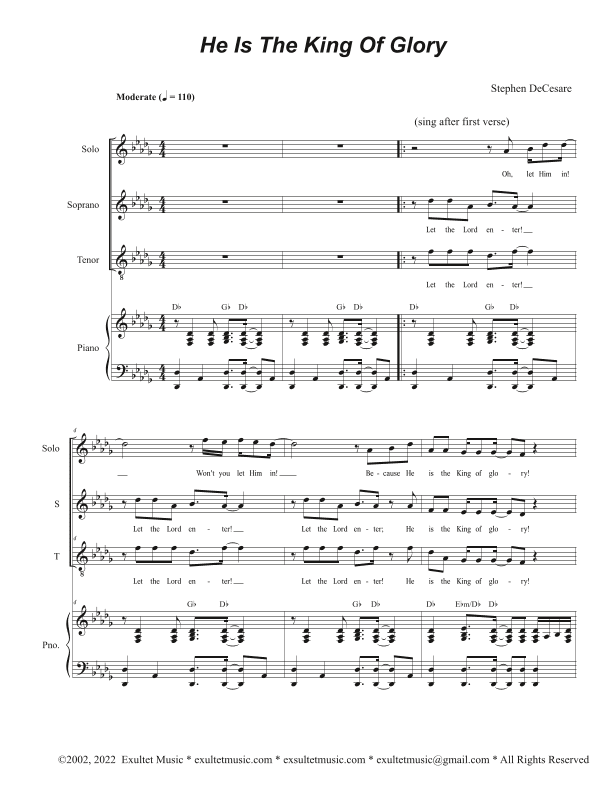 He Is The King Of Glory (Solo and 2-part choir - (Soprano and Tenor)