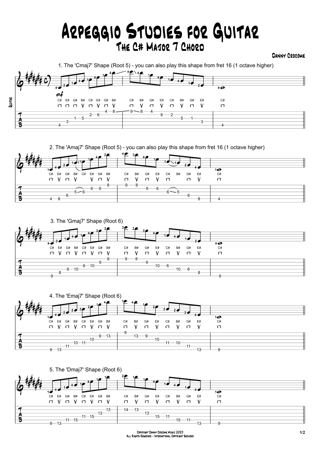 Arpeggio Studies for Guitar - The C# Major 7 Chord