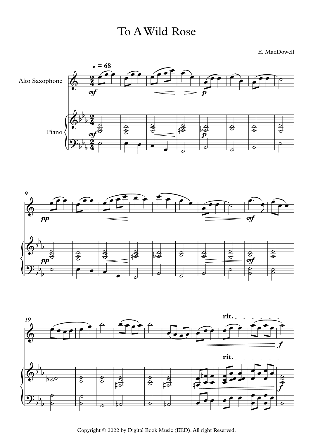To A Wild Rose - Edward MacDowell (Alto Sax + Piano) (arr. Digital Book Music)