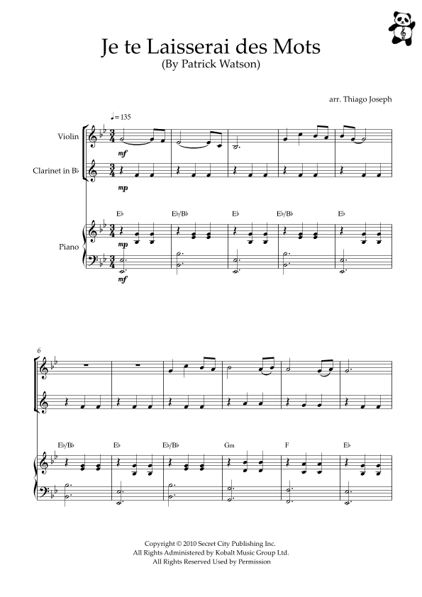 Je Te Laisserai Des Mots (arr. Thiago Joseph)