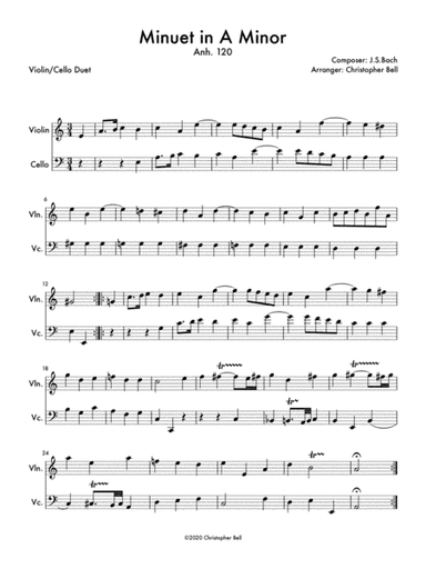 Minuet in A Minor, Anh 120 (Viola/Cello Duet) (arr. Christopher Bell)
