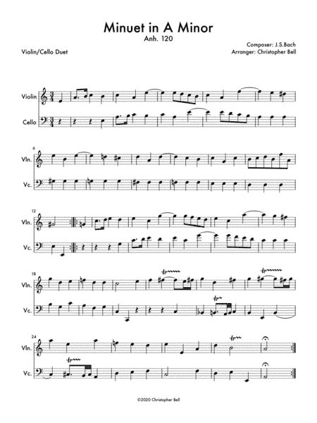 Minuet in A Minor, Anh 120 (Viola/Cello Duet) (arr. Christopher Bell)