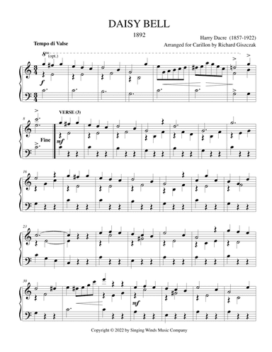 Daisy Bell  (Bicycle Built for Two) (arr. Richard Giszczak)