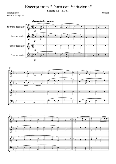 Excerpt from sonate k331 - "Tema con Variazione" (arr. Gildson Cerqueira)