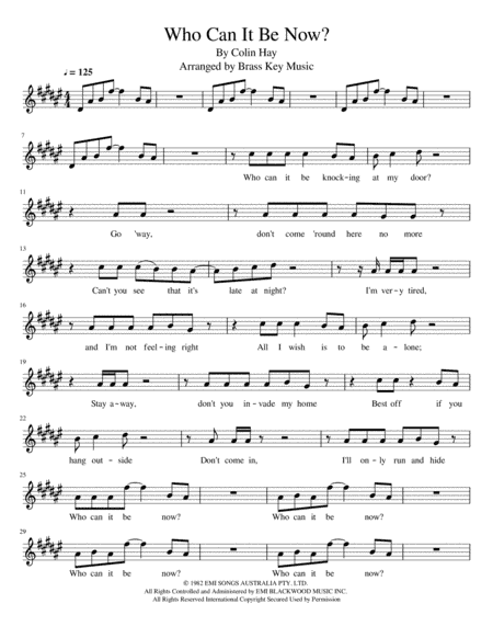 Who Can It Be Now? (arr. Brass Key Music)