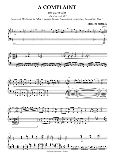 A COMPLAINT, for piano solo