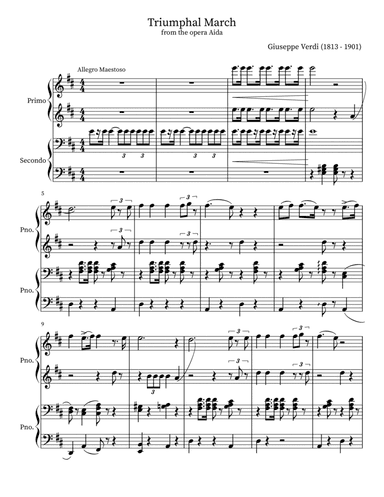 Triumphal March from the opera Aida by Giuseppe Verdi, piano duet, late beginner, early intermediate (arr. Luba Piano Studio, Salisbury, MD)