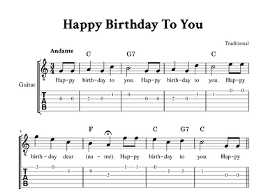 Happy Birthday To You - For Classical Guitar (C Major - with TAB, Chords and Lyrics) (arr. Yuri Noronha)
