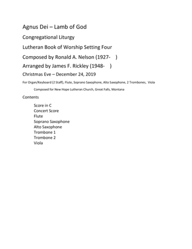 Agnus Dei - Lamb of God Lutheran Book of Worship Liturgy Setting 4 (arr. James F. Rickley)
