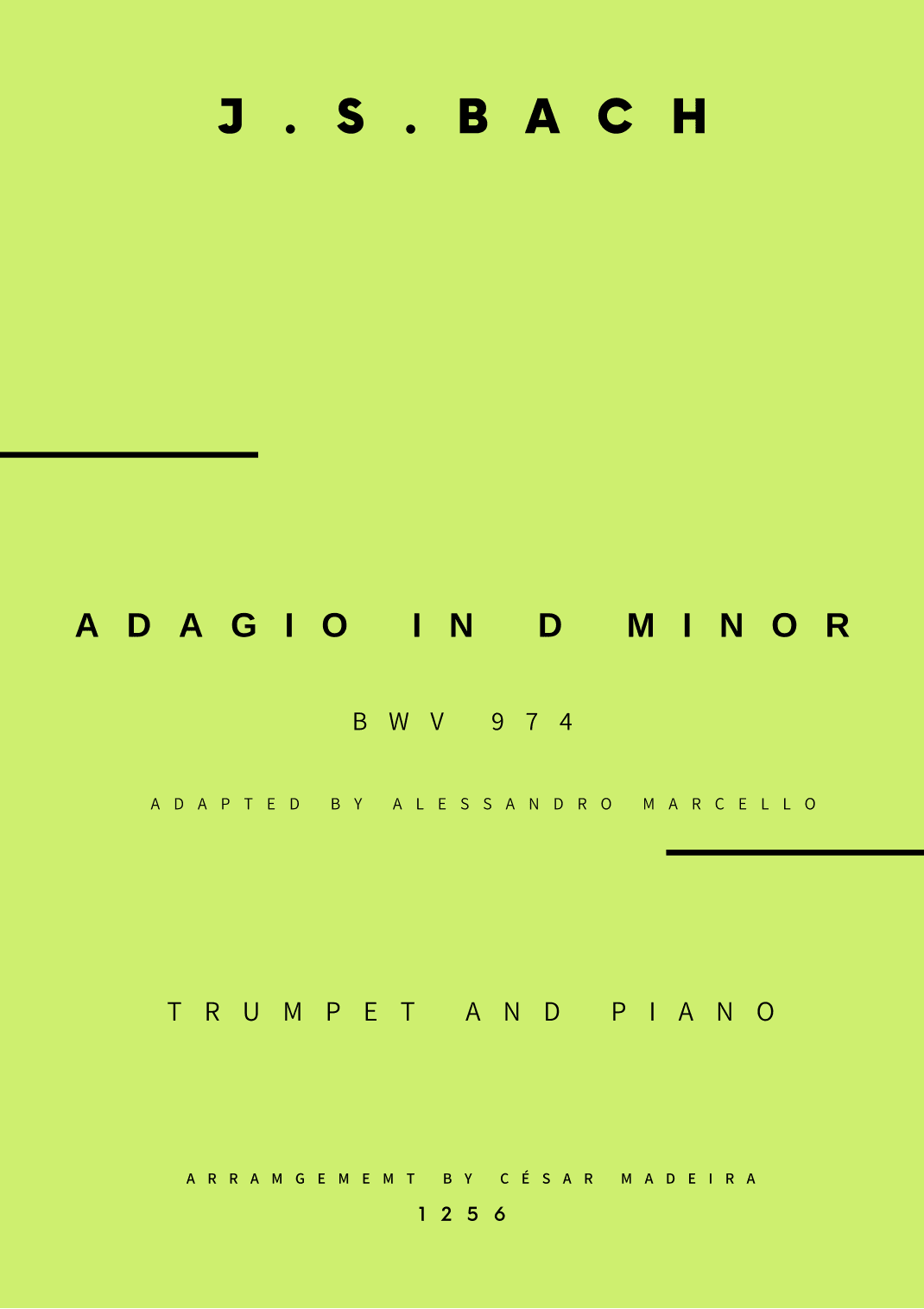 Adagio (BWV 974) - Bb Trumpet and Piano (Full Score and Parts) (arr. César Madeira)
