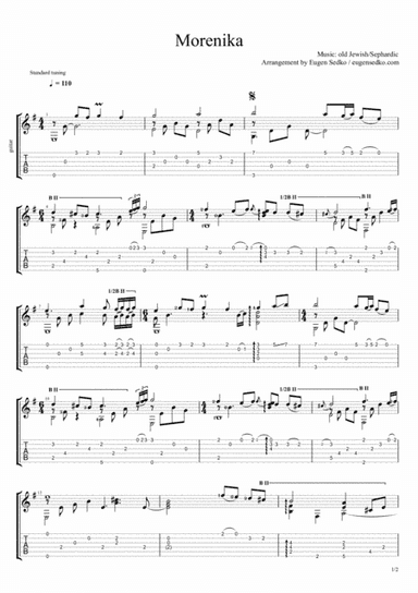 Morenika / שחרחורת - Jewish/Sephardic song, solo guitar arrangement, notes & tabs (arr. Eugen Sedko)