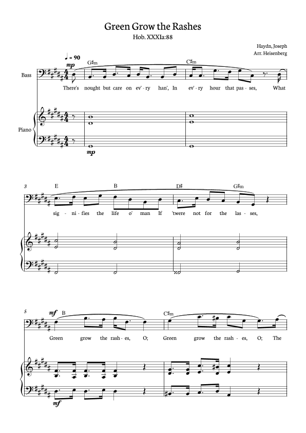 Joseph Haydn - Green Grow The Rashes for Bass with Piano and chords in G# minor. (arr. Heisenberg)
