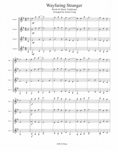Wayfaring Stranger for Four Guitars and Voice (arr. Justin Craig)