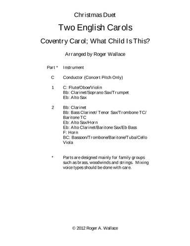 Two English Carols (Coventry Carol; What Child Is This?) - String Duet (arr. Roger Wallace)