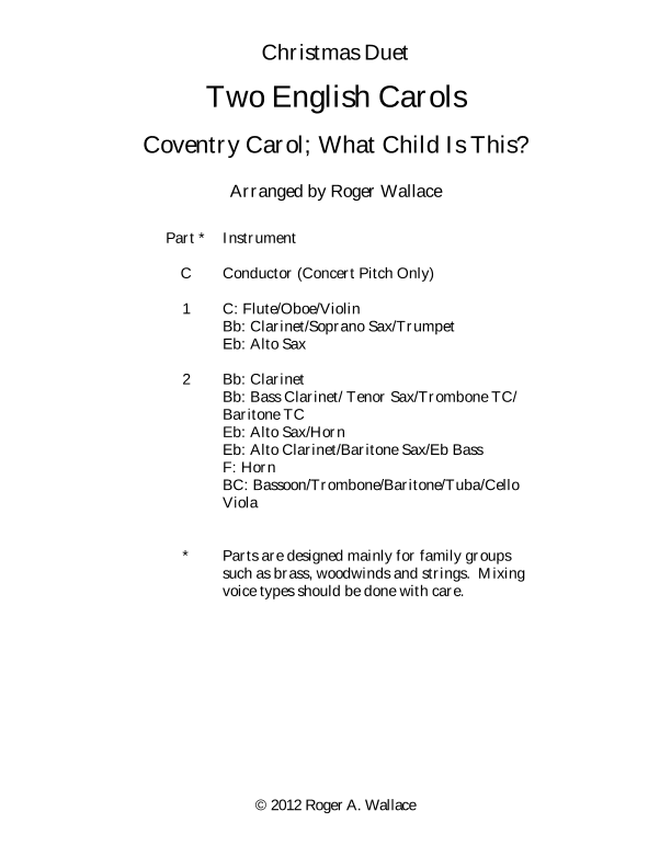 Two English Carols (Coventry Carol; What Child Is This?) - String Duet (arr. Roger Wallace)