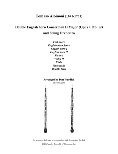 Double English horn Concerto in D Major, Op. 9 No. 12 and String Orchestra (arr. Don Werdick (1946 - ))