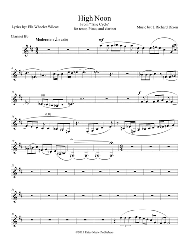 Clarinet part to "High Noon" from "Time Cycle" for tenor, piano, and clarinet