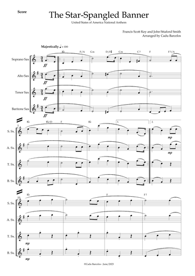 The Star-Spangled Banner - EUA Hymn (Sax Quartet) chords (arr. Cadu Barcelos)