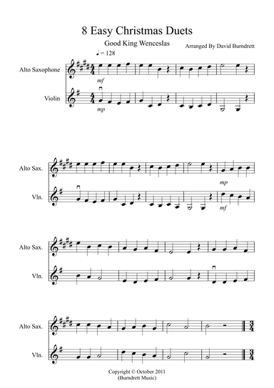8 Easy Christmas Duets for Alto Saxophone and Violin (arr. David Burndrett)