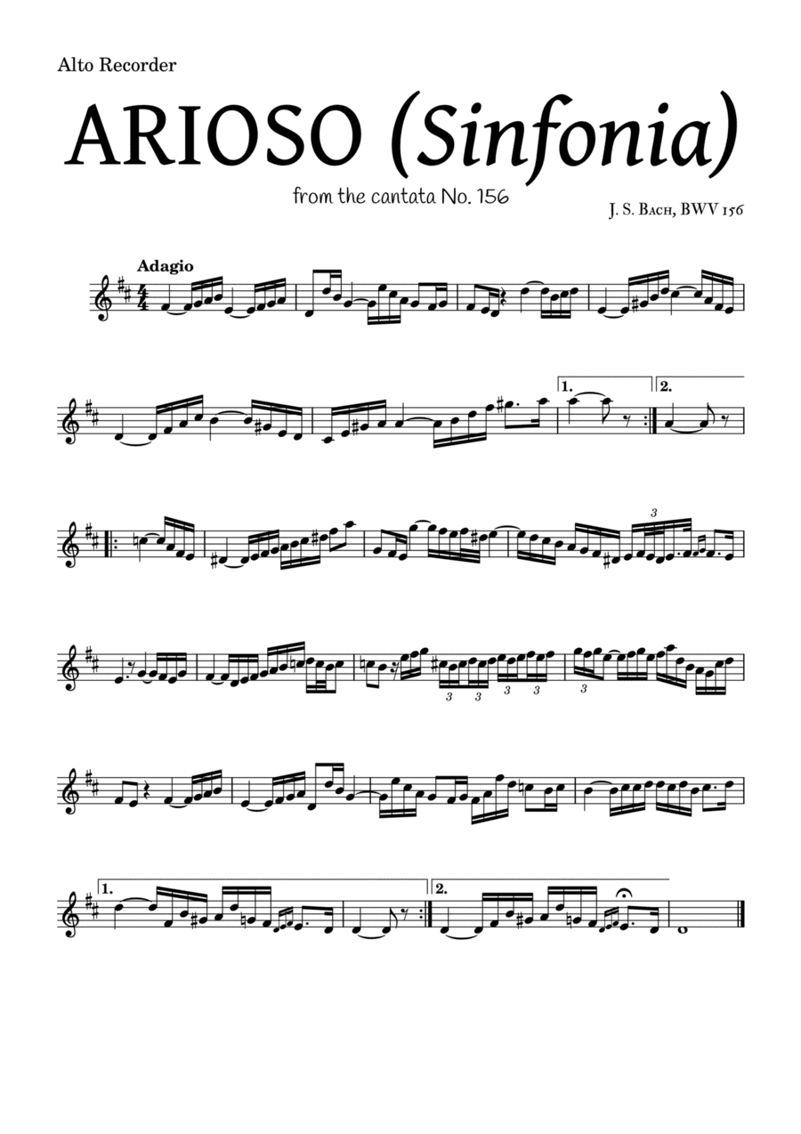 ARIOSO, by J. S. Bach (sinfonia) - for Alto Recorder and accompaniment (arr. Leyandder Trustworthy)
