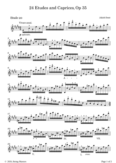 DONT 24 Etudes and Caprices Op35, for Violin No 20 (arr. String Masters)