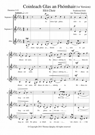 Coinleach Glas an Fhómhair (1st Version) (arr. Thomas Quigley)
