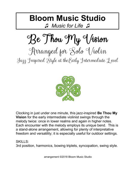 Be Thou My Vision - Jazz Inspired Solo for Intermediate Violin (arr. Edna J. Bloom & Evelyn E. Bloom)