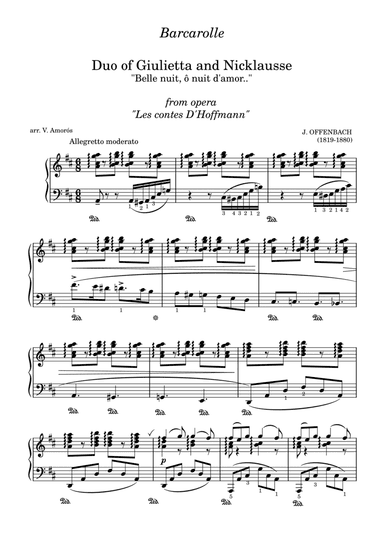 Barcarolle from Les contes D'Hoffmann by J Offenbach arr. for piano solo (arr. Viktoria Amoros)