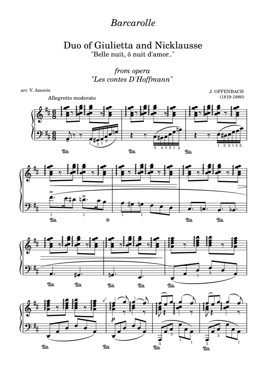 Barcarolle from Les contes D'Hoffmann by J Offenbach arr. for piano solo (arr. Viktoria Amoros)