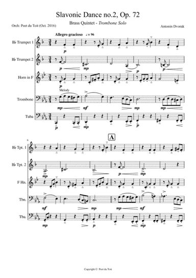 Slavonic Dance no. 2, Op.72 - A Dvorak (Brass Quintet, trombone solo) (arr. Peet du Toit)
