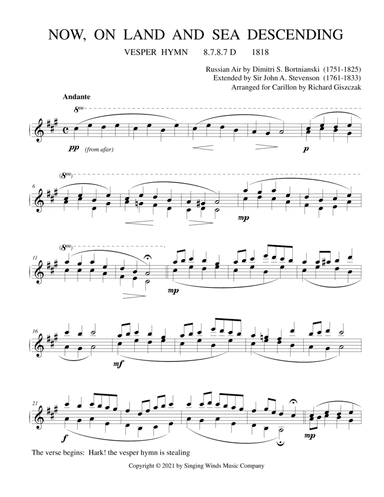 Now, On Land And Sea Descending (VESPER HYMN) (arr. Richard Giszczak)