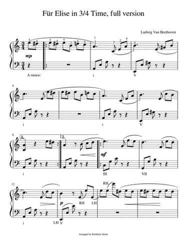 Best Recital: Für Elise in 3/4 Time, Full Version (arr. Kimberly Steele)