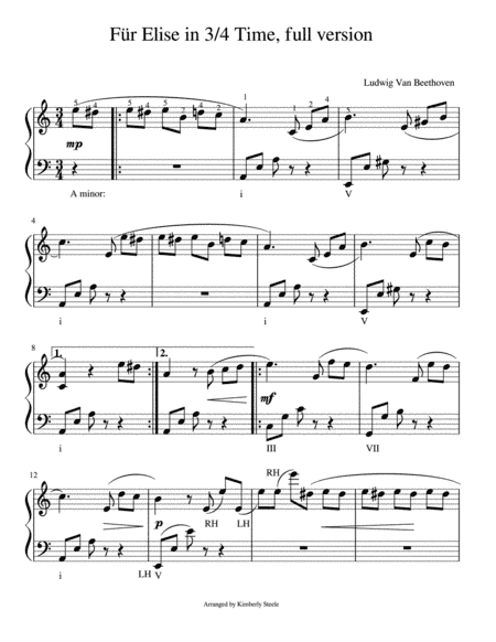 Best Recital: Für Elise in 3/4 Time, Full Version (arr. Kimberly Steele)