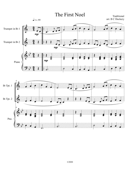 The First Noel (trumpet duet) with piano accompaniment (arr. B C Dockery)